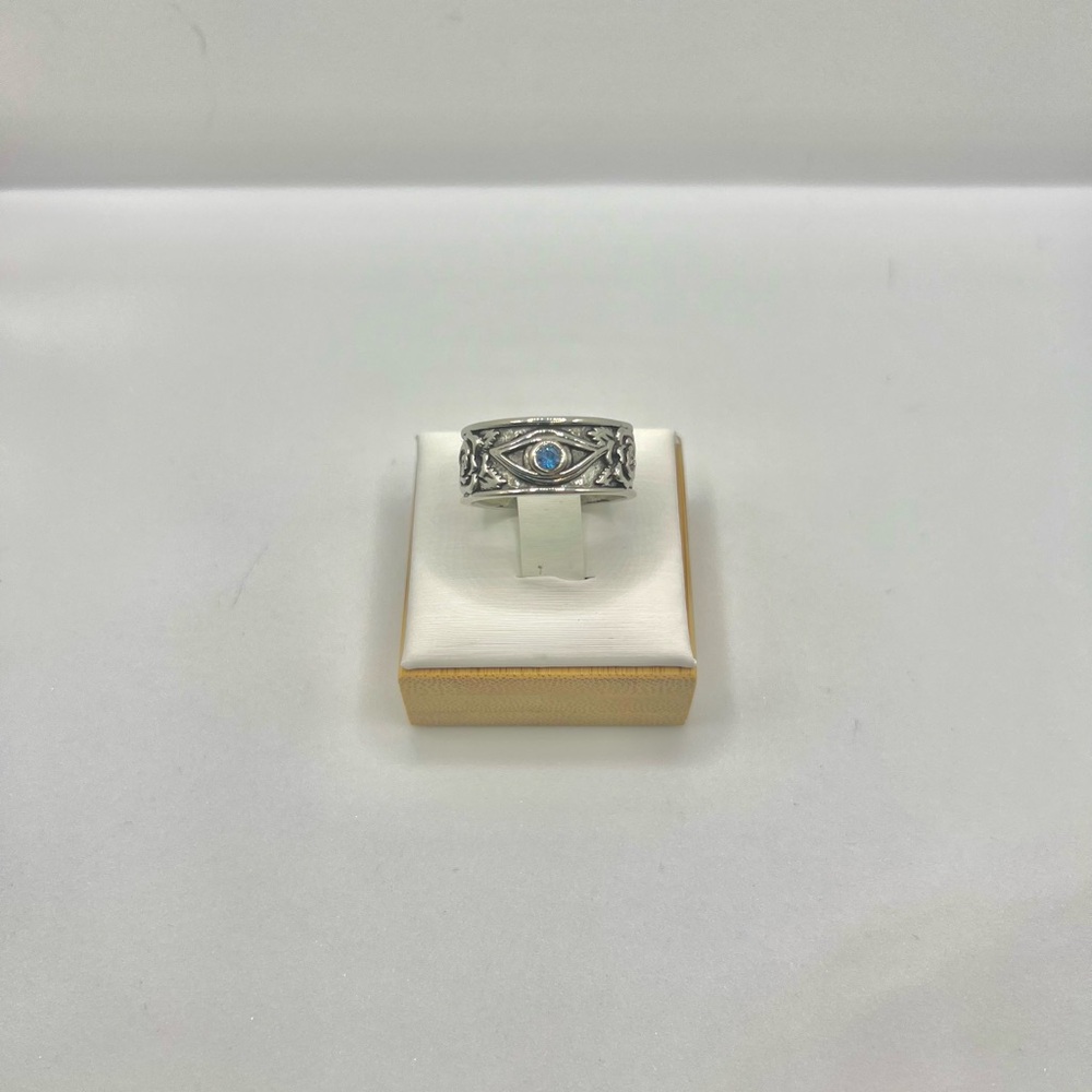 Evil Eye Blue Cz Silver Ring - size 8